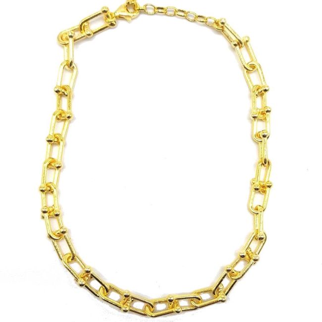 Gold Color Thick Link Chain Silver Anklet - 1