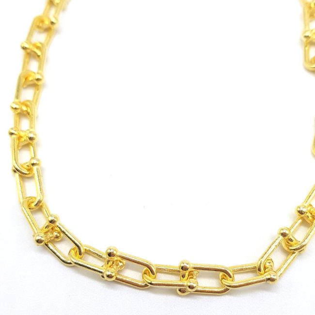 Gold Color Thick Link Chain Silver Anklet - 2