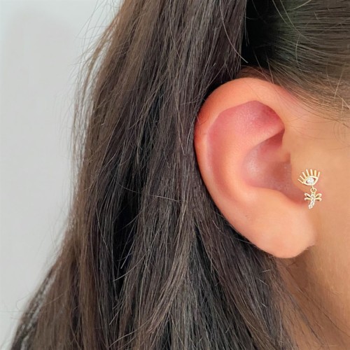 Göz Sallantılı Yusukçuk Altın Tragus Piercing - Thumbnail