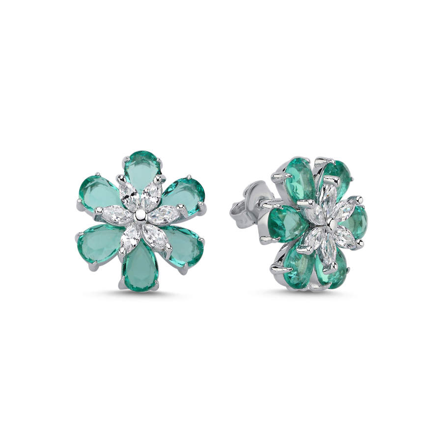 Green Papatya Kadın Gümüş Küpe - CNG Jewels