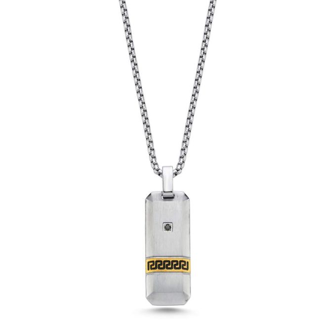 Greek Patterned Matte Plate Steel Men's Necklace - 1