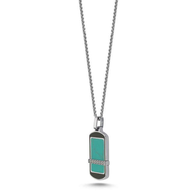 Greek Patterned Turquoise Plate Steel Men's Necklace - 2