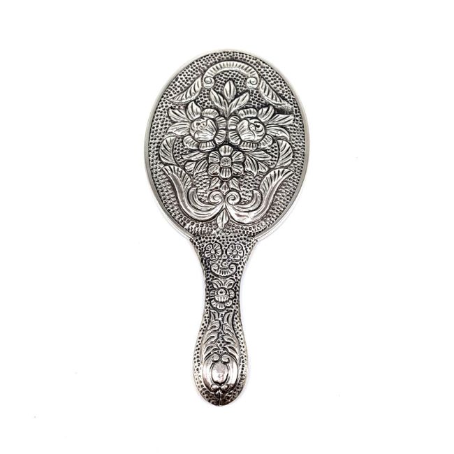 Rose Patterned Silver Hand Mirror No. 1 - 2