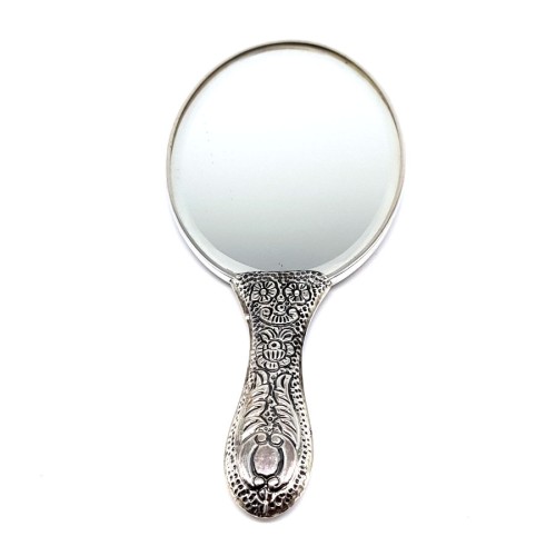 Rose Patterned Silver Hand Mirror No. 1 - 3