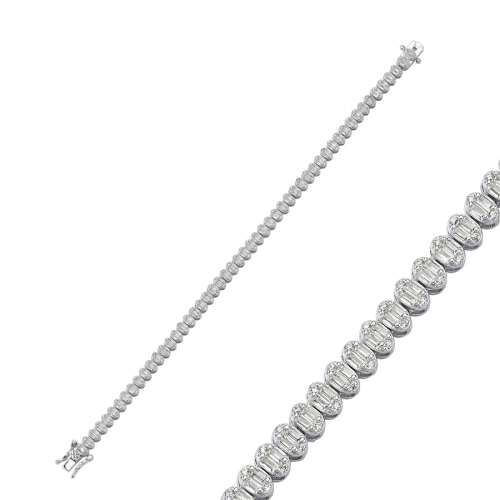 Silver Baguette Stone Oval Waterway Bracelet - CNG Jewels
