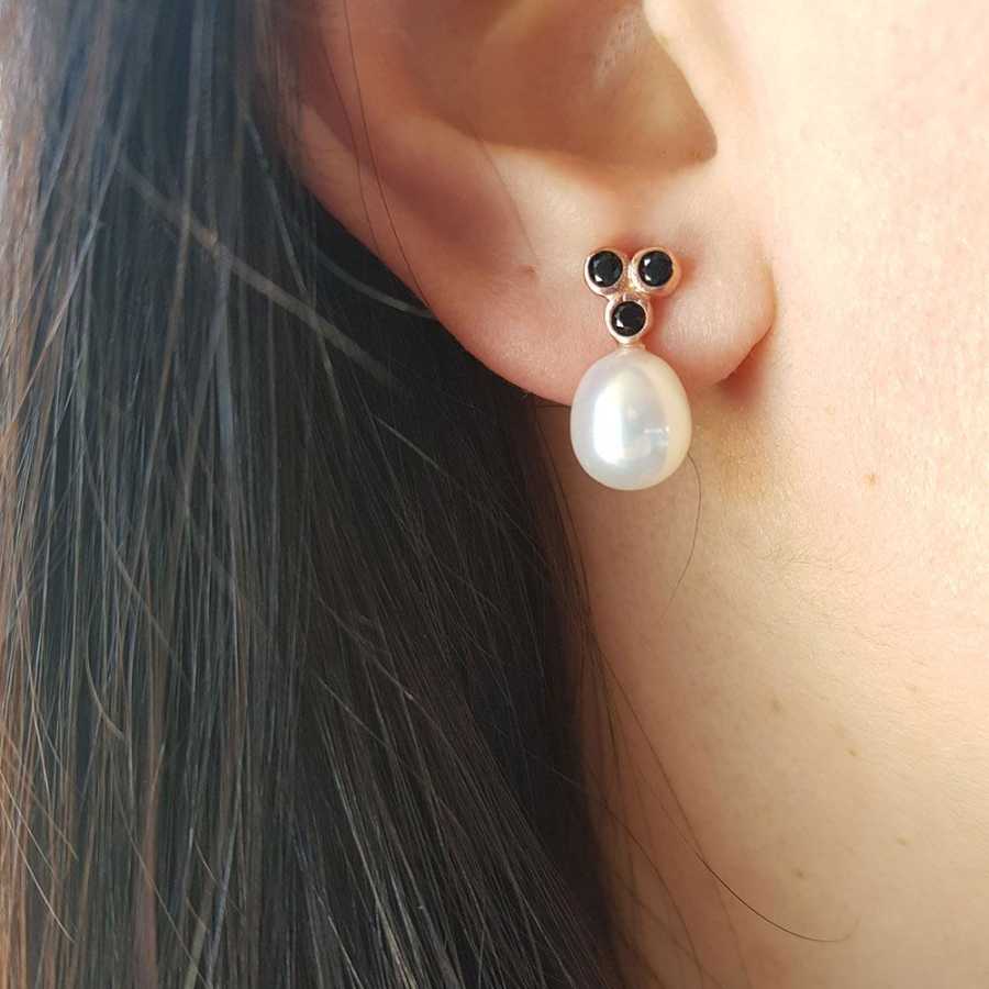 Silver Black Tria Rose Drop Pearl Earrings - CNG Jewels (1)