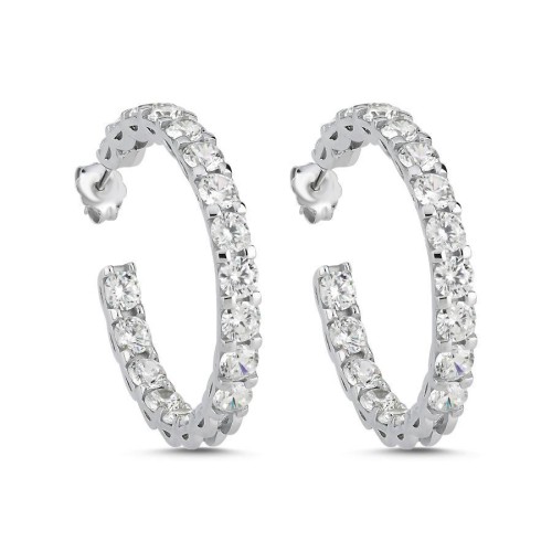 Silver Stone Large Hoop Earrings - CNG Jewels