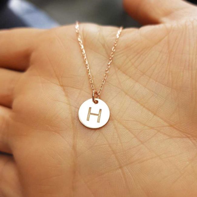 H Harfi Rose Minimal Plaka Gümüş Kadın Kolye - 1