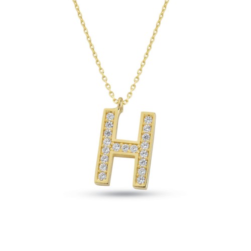 Gold Necklace with Letter H Stone - 1