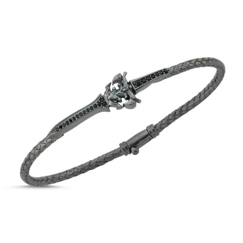 Wicker Braided Sword Patterned Silver Men's Bracelet - 1