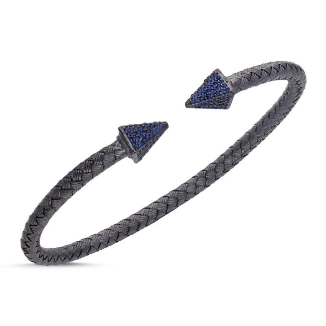 Wicker Braid Blue Stone Arrow Silver Men's Bracelet - 1