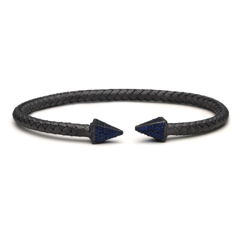 Wicker Braid Blue Stone Arrow Silver Men's Bracelet - 2