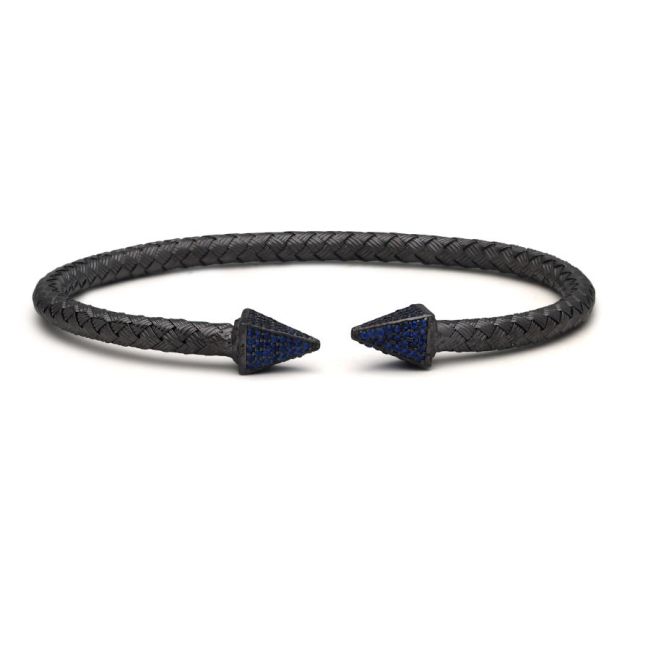Wicker Braid Blue Stone Arrow Silver Men's Bracelet - 2
