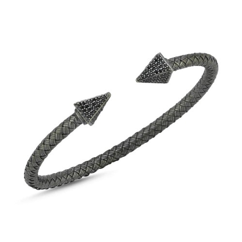 Wicker Braid Black Stone Arrow Silver Men's Bracelet - 1