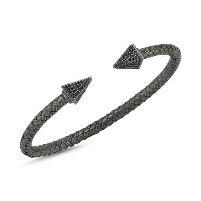 Wicker Braid Black Stone Arrow Silver Men's Bracelet - 1