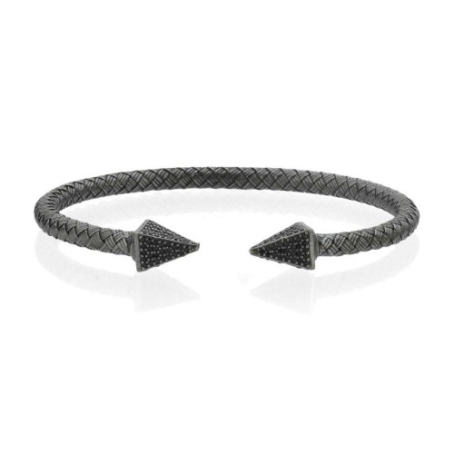 Wicker Braid Black Stone Arrow Silver Men's Bracelet - 2