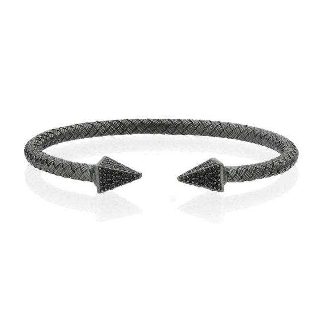 Wicker Braid Black Stone Arrow Silver Men's Bracelet - 2
