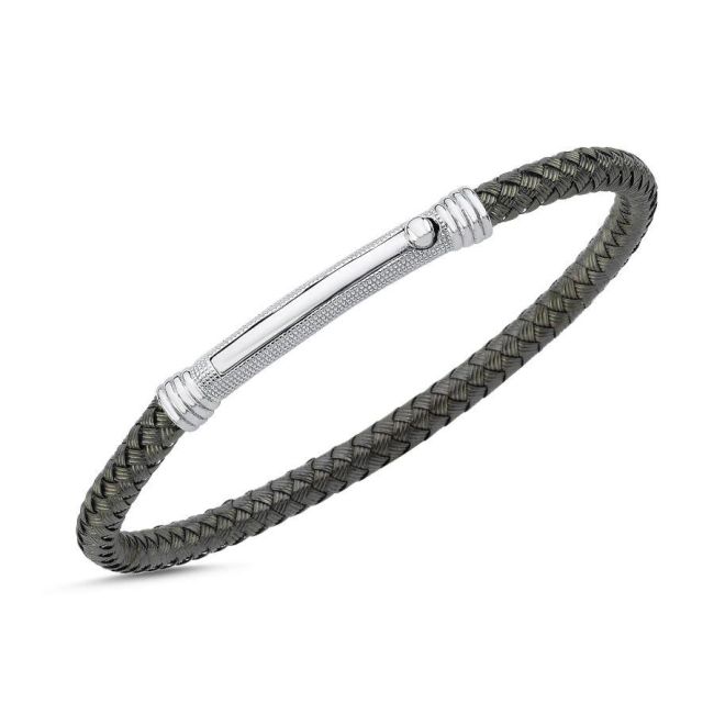 Wicker Braid Design Black Silver Men's Bracelet - 1