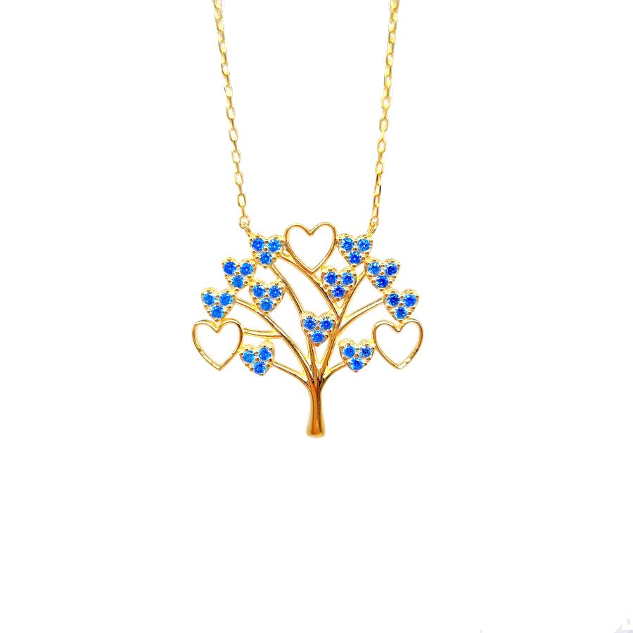 Hayat Ağacı Mavi Taşlı Gümüş Kadın Kolye - CNG Jewels