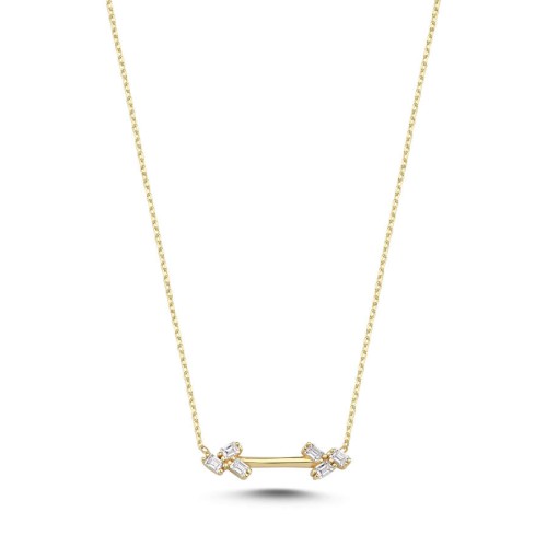 14 Carat Gold Baguette Stone Design Horizontal Strip Necklace - 1