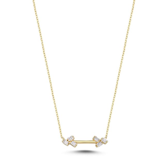 14 Carat Gold Baguette Stone Design Horizontal Strip Necklace - 1