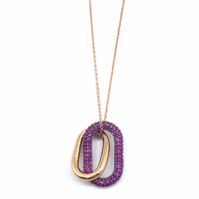 İçiçe Oval Halkalı Gümüş Kadın Kolye - 1