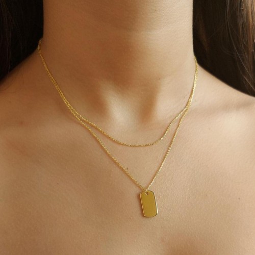 Double Chain Plain Plate Gold Silver Women's Necklace - CNG Jewels (1)