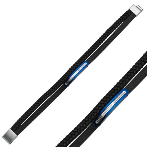 Double Leather Blue Plated Steel Men's Bracelet - 2
