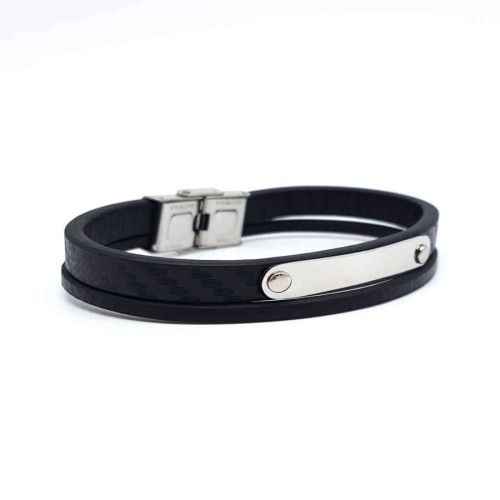 Double Black Leather Plated Steel Men's Bracelet - 3