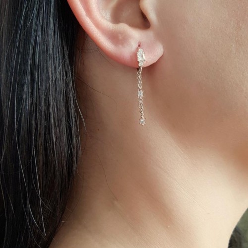 Double Chain Stone Hoop Rose Silver Women's Earrings - CNG Jewels (1)