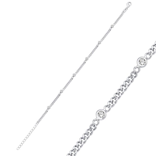 Minimal Gurmet Interlaced Stone Silver Bracelet - 1