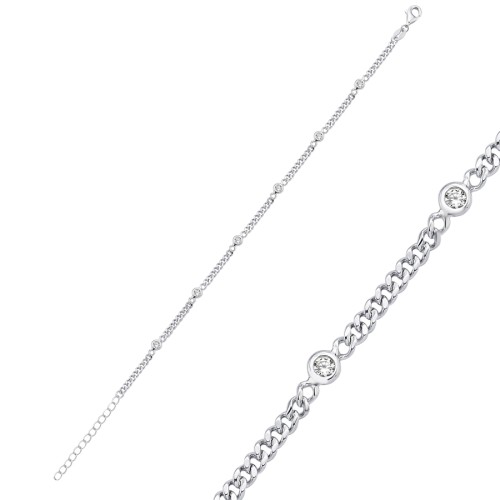 İnce Gurmet Aralıklı Taşlı Gümüş Bileklik - CNG Jewels