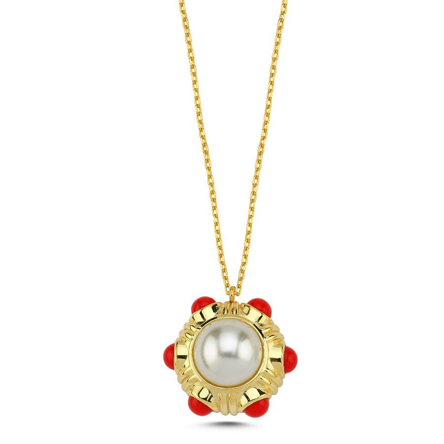 Pearl Coral Vintage Gold Silver Women's Necklace - CNG Jewels