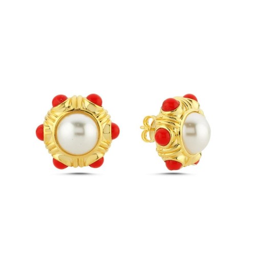 Pearl Coral Vintage Gold Silver Women's Earrings - CNG Jewels