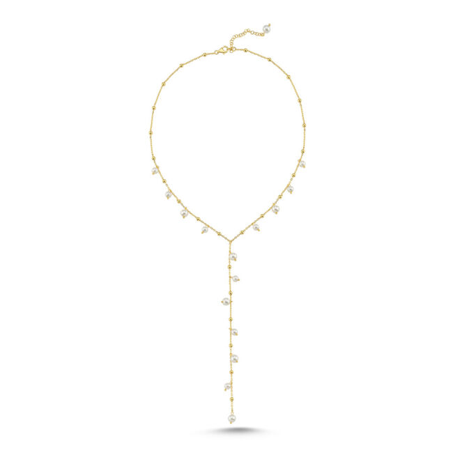İnci Sallantılı Y Charm Gümüş Kolye - 1