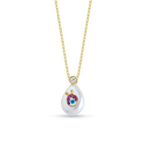 Ladybug Silver Necklace for Women on Pearls - 1
