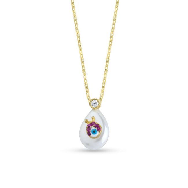 Pearl on Charm Beetle Silver Women's Necklace