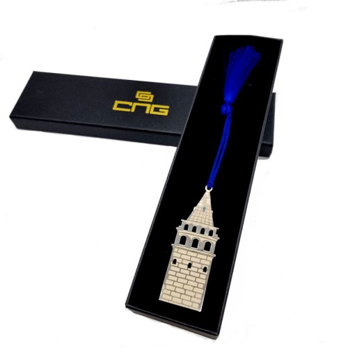 İstanbul Historical Place Galata Tower Handmade Silver Bookmark - Thumbnail