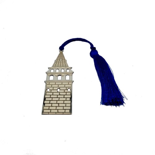 İstanbul Historical Place Galata Tower Handmade Silver Bookmark - Thumbnail