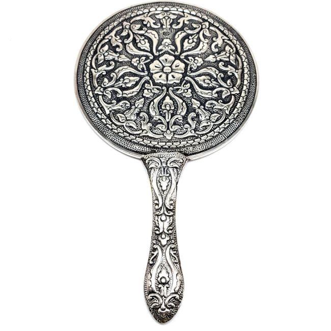 Extra Large Silver Hand Mirror with Ivy Pattern No. 5 - 2