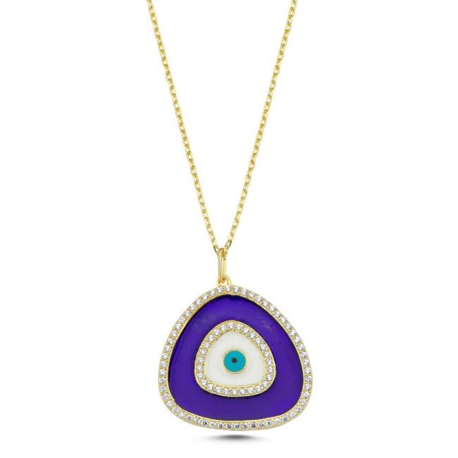 Jessy Navy Blue Evil Eye Silver Women's Necklace - 1