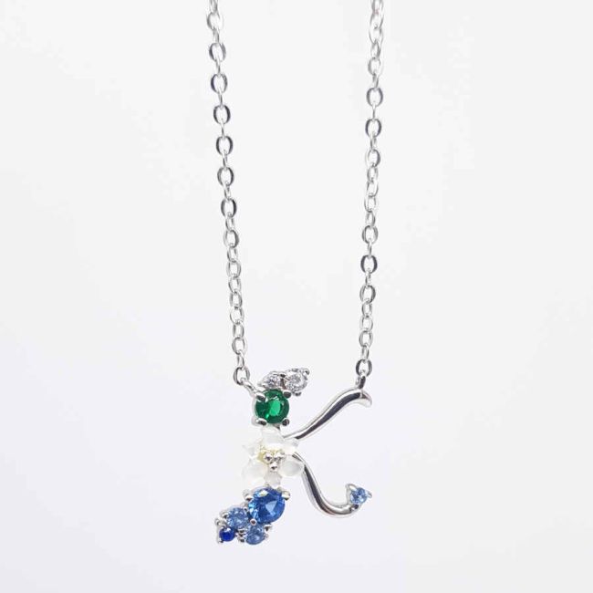 Letter K Floral Silver Women's Necklace - 1