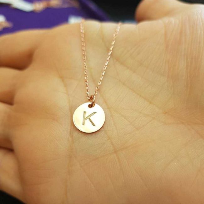 K Harfi Rose Minimal Plaka Gümüş Kadın Kolye - 1