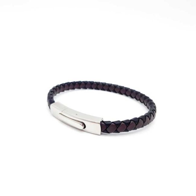 Brown and Black Braided Leather Steel Men's Bracelet - 2