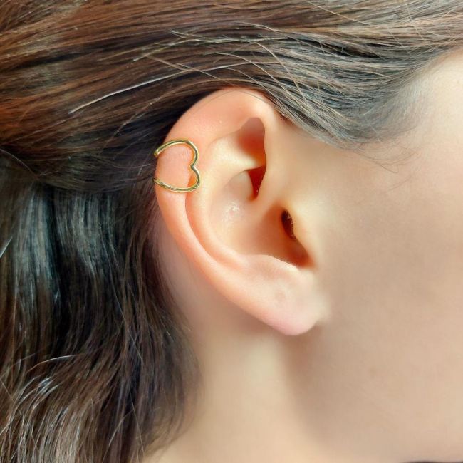 Heart Gold Cartilage Cuff Silver Women's Earrings - 1