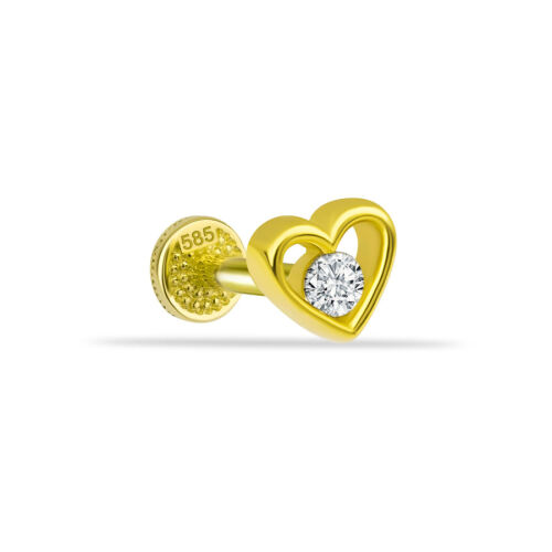 Heart Center Solitaire Gold Tragus Piercing - 1