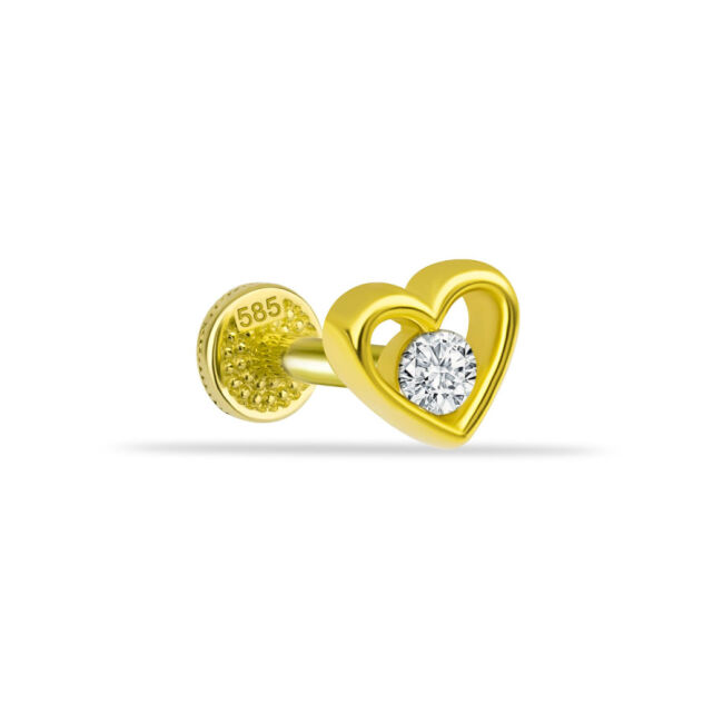 Heart Center Solitaire Gold Tragus Piercing - 1