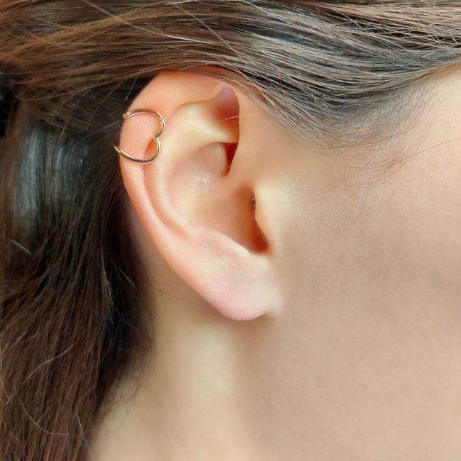 Heart Rose Cartilage Cuff Silver Women's Earrings - 1