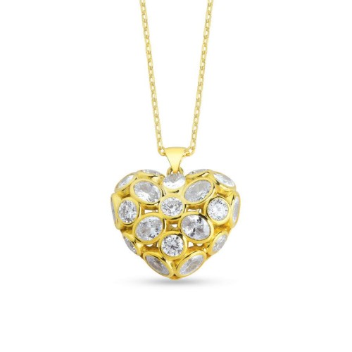Gold Silver Women's Necklace with Heart Stone - CNG Jewels