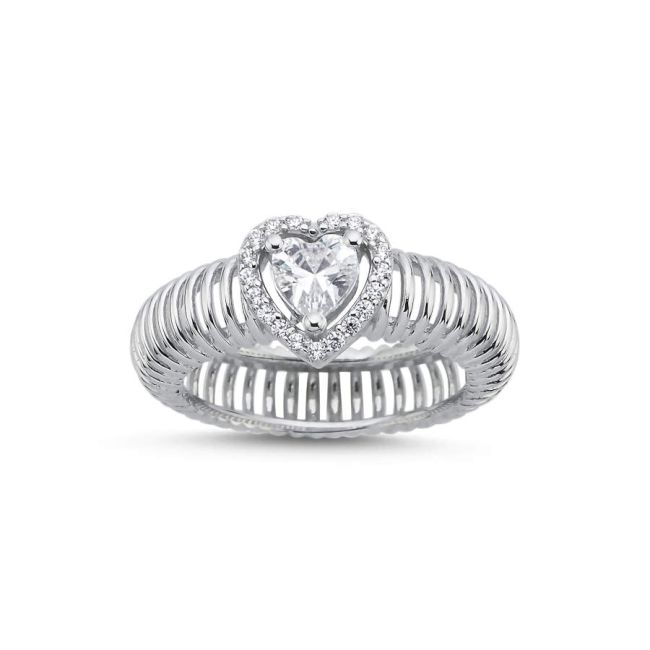 Heart Solitaire Accordion Women's Silver Ring - 1